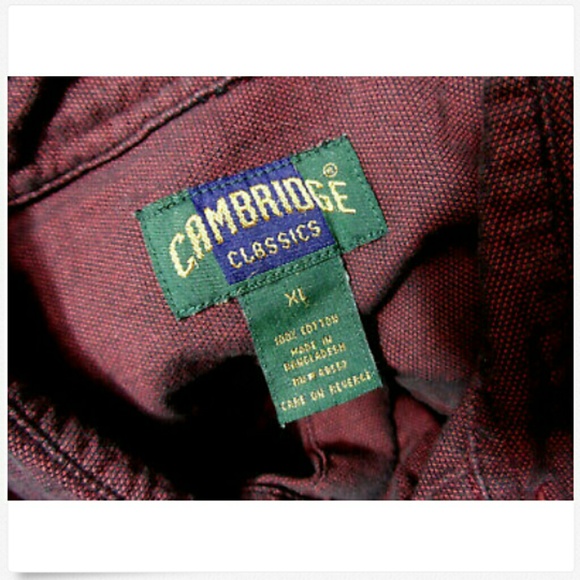 CAMBRIDGE CLASSICS Dress Shirt XL Wine Black twill Long sleeve Button down colla - Picture 7 of 7
